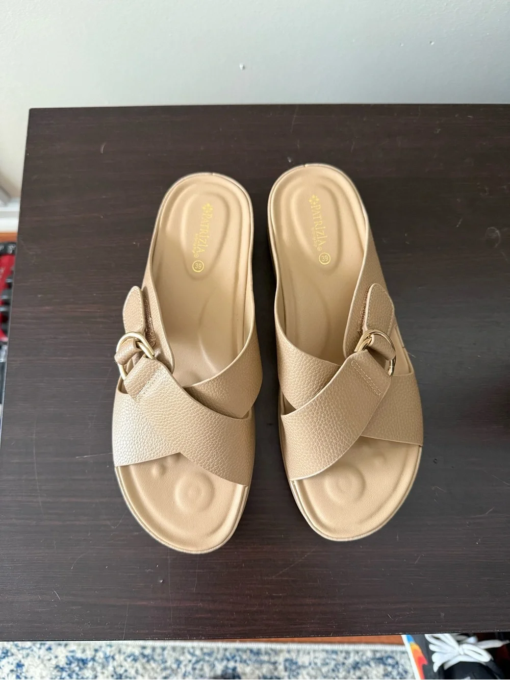 Patrizia Women's Neutral Tan Slide Sandals with Buckle - Picture 2 of 4